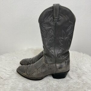 VTG Tony Lama Womens Gold Label Boots Gray Exotic Leather Western Embroidered 9B